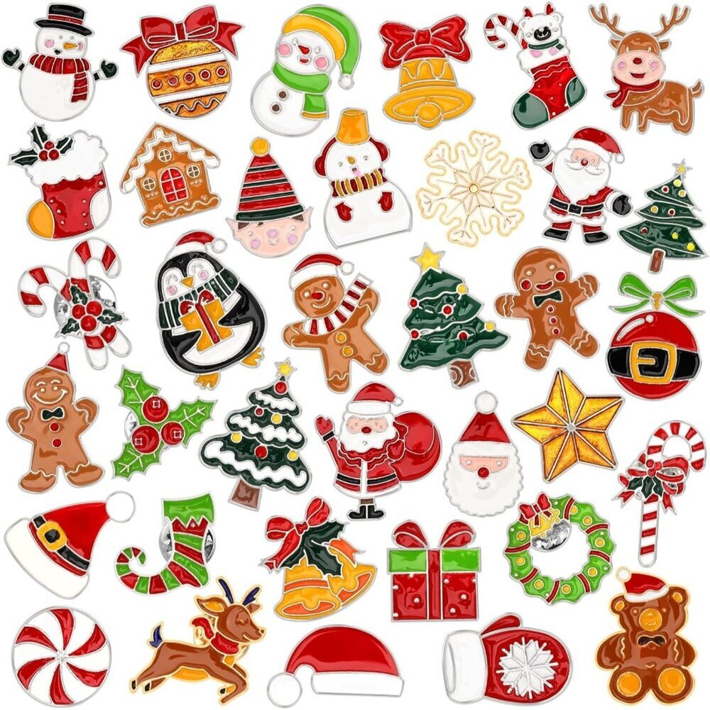 36 PCS Christmas Enamel Brooch Christmas Bulk Label Pins Cute Santa Claus Wreath